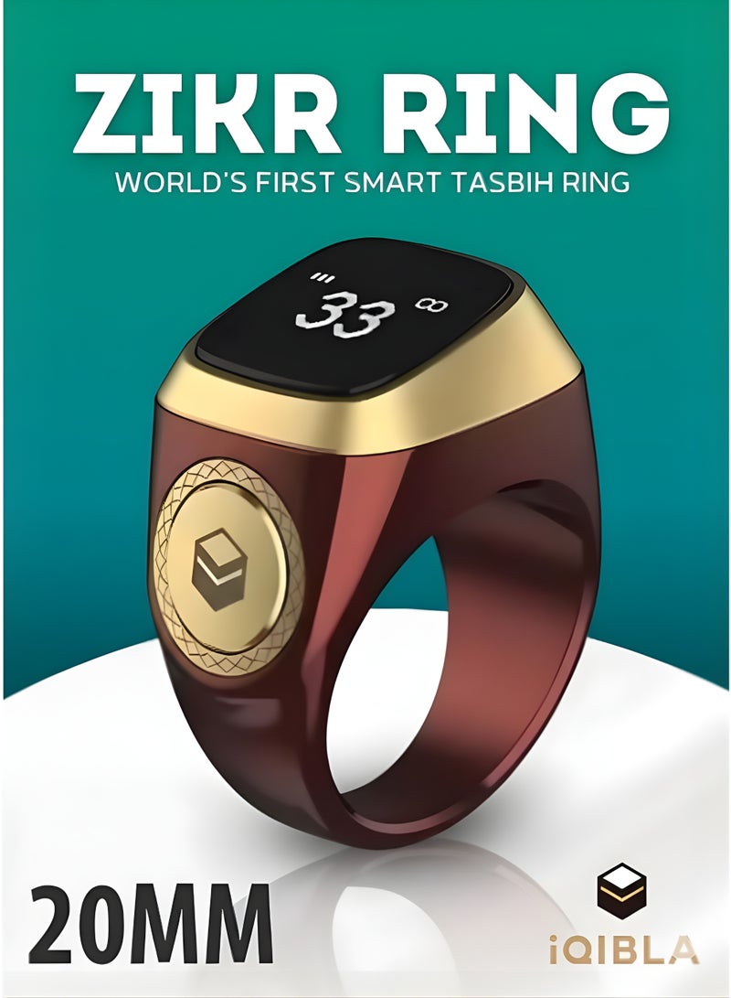 iQIBLA Smart Zikr Ring Lite 20MM Digital Tasbih Counter & Prayer Time Reminder | Waterproof Islamic Wearable Technology | Muslim Dhikr Tracker | Qibla & Salat Alerts | Portable Smart Tasbeeh | Ramadan & Eid Islamic Gift for Men & Women | Brown and Gold - Image 1